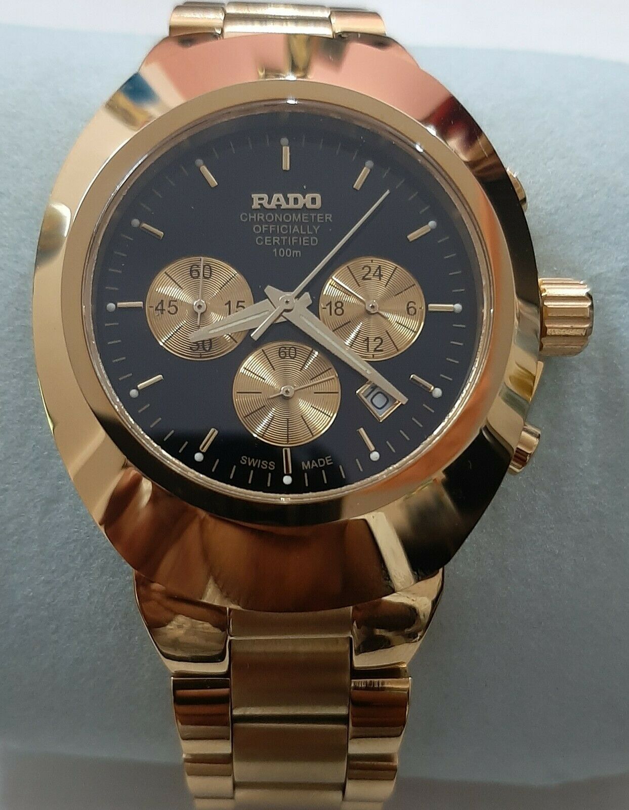 Vintage Rado Diastar Chronograph 36 MM Gold Plated Black Dial Men s Wrist Watch WatchCharts Marketplace