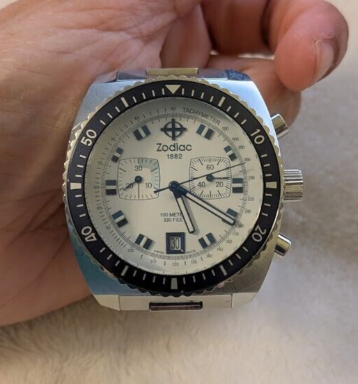 Zodiac 1882 100M/330 FT Swiss Made Sea Dragon W/ Tachymeter Watch