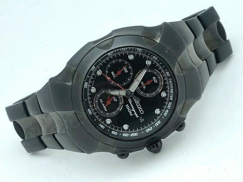 Rare Seiko 7T62 0GMO Chronograph Alarm 100M Japan Black Dial Box