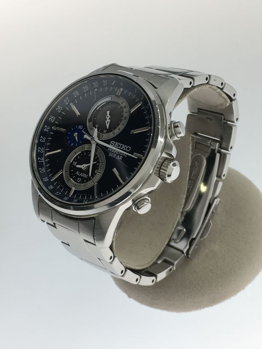 Used] Seiko Solar Watch/Analog/Stainless Steel/Navy/Silver/V198