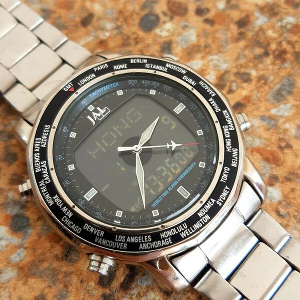 Seiko World Time Analogue Digital H022 6020 JAL Japan Airlines