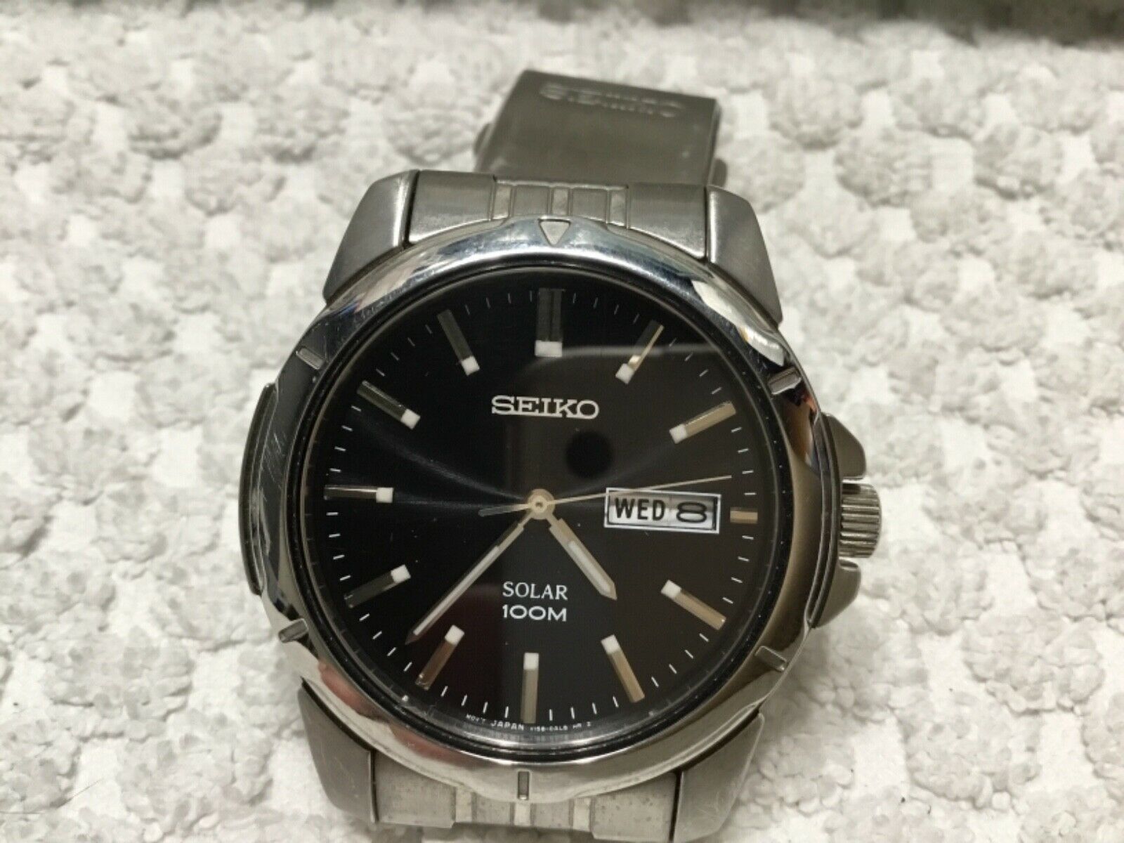 Seiko Solar Silver Tone Stainless Steel Black Dial Men's Watch