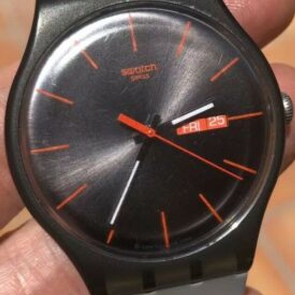 Vintage HTF Swatch SR1130SW Gray Silicone Band w/ Black Face Swiss