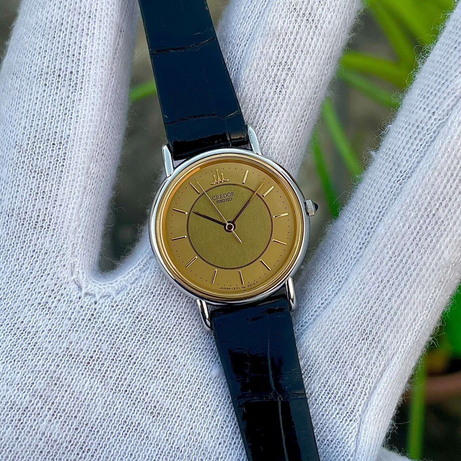 Vintage Seiko Credor 18k Gold Bezel Quartz Women Watch 1271-0010 