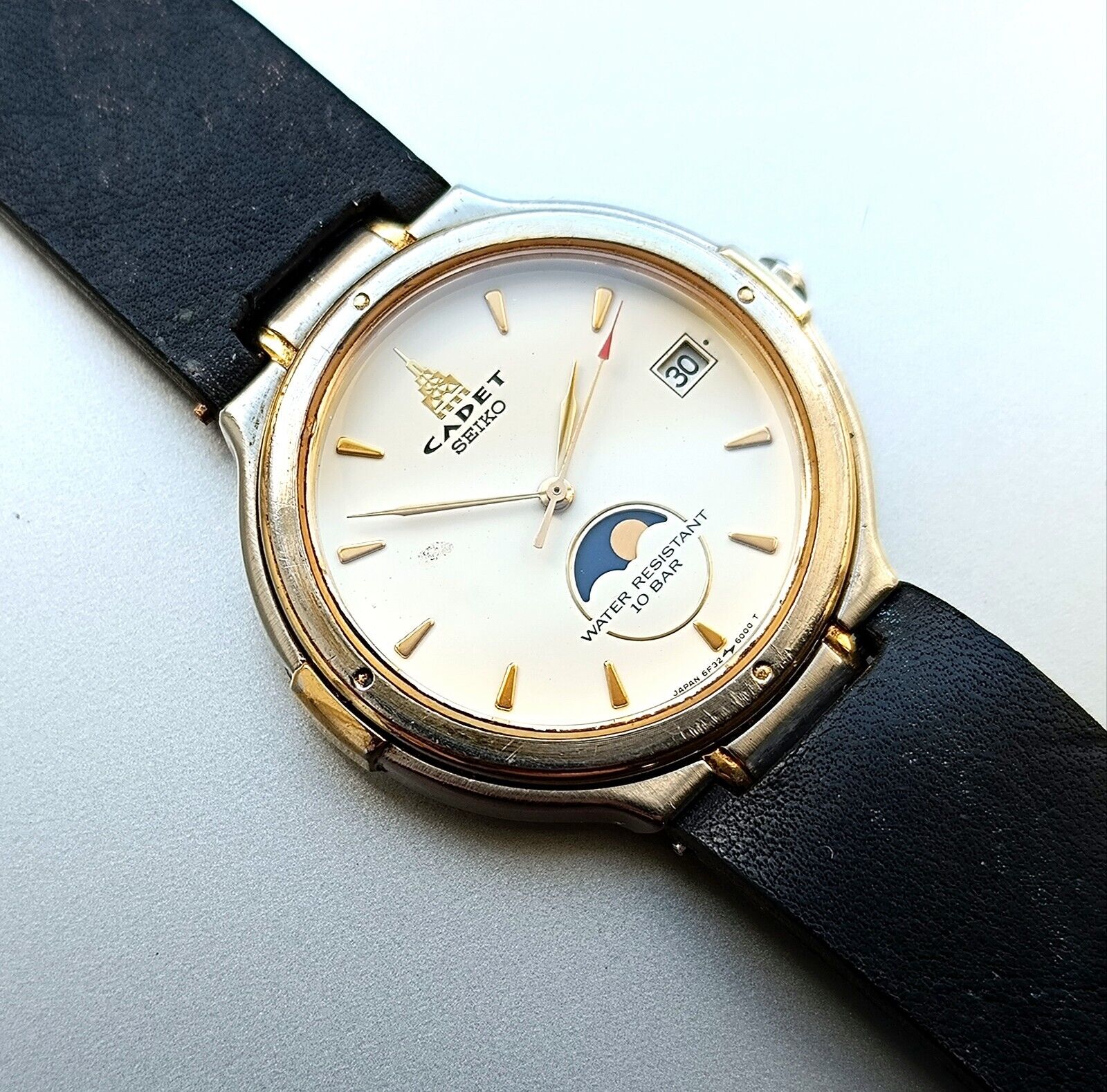 Seiko Cadet Moon Phase 6F32-6000 May 1979 Gold Two Toned Vintage 