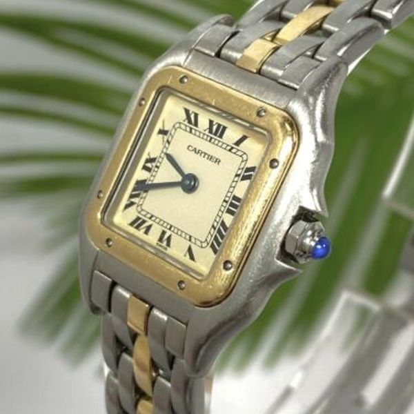 PANTHERE DE CARTIE 22MM QUARTZ GOLD STEEL WHITE DIAL