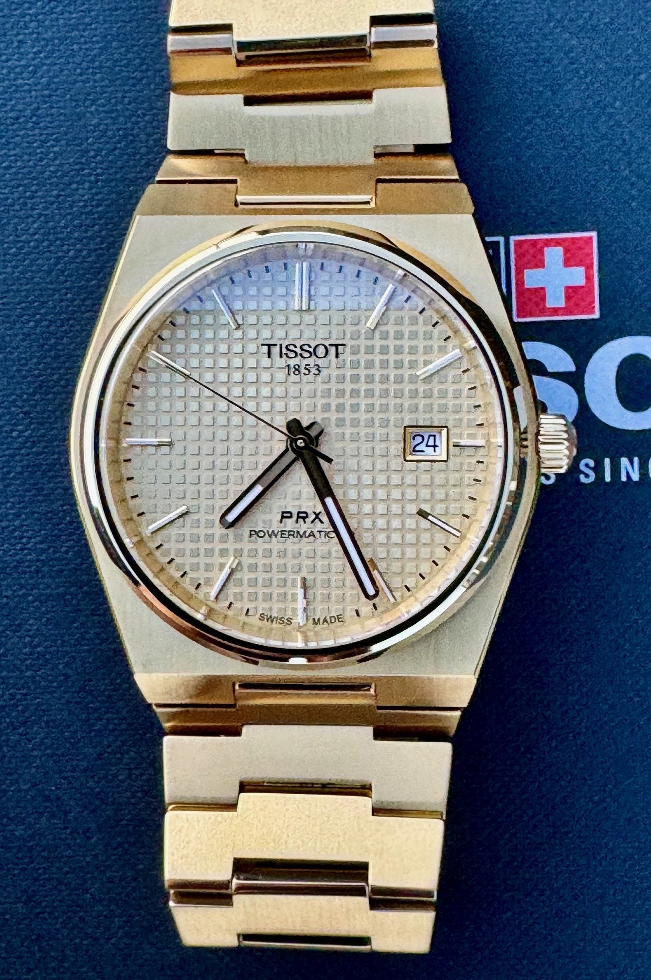 Tissot Orologio Automatico PRX T1374073302100 - Cassa 40mm Acciaio Inox Con Rivestimento PVD Oro Giallo, Cinturino Intercambiabile, Quadrante Indice, Data, Impermeabile 10 Bar (100m)