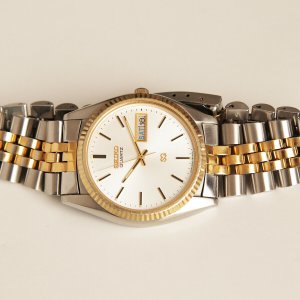 Vintage Seiko SQ 6923-8080 Men's Day Date Two Tone Quartz