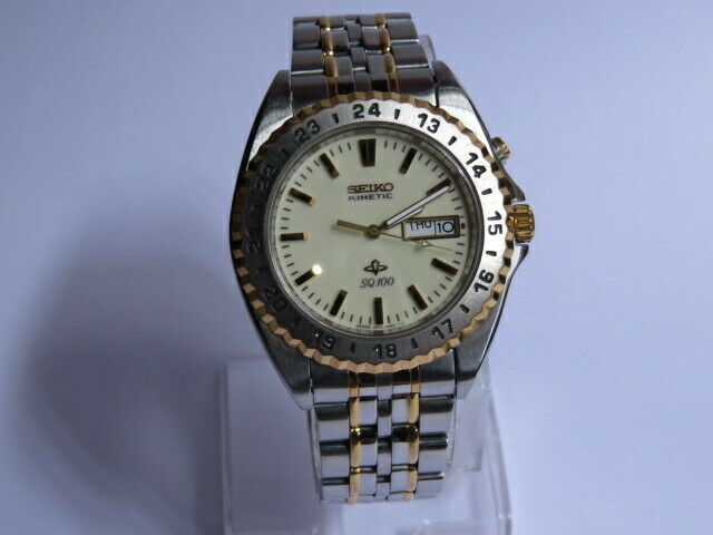 SEIKO KINETIC SQ100 DAY/DATE 2-TONE MEN'S Day Date Automatic Mens Watch  Auth 