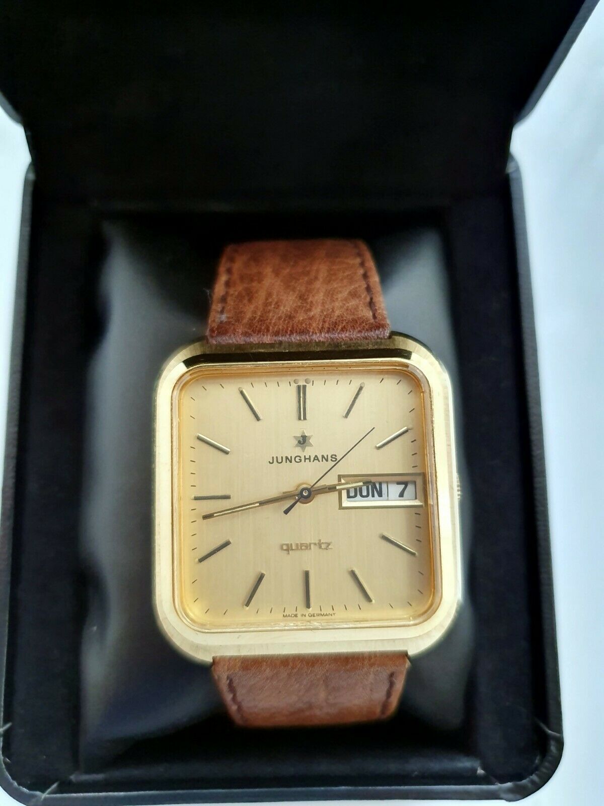 Junghans 10 7741 Quartz Square Vintage Dress Watch Steel Gold