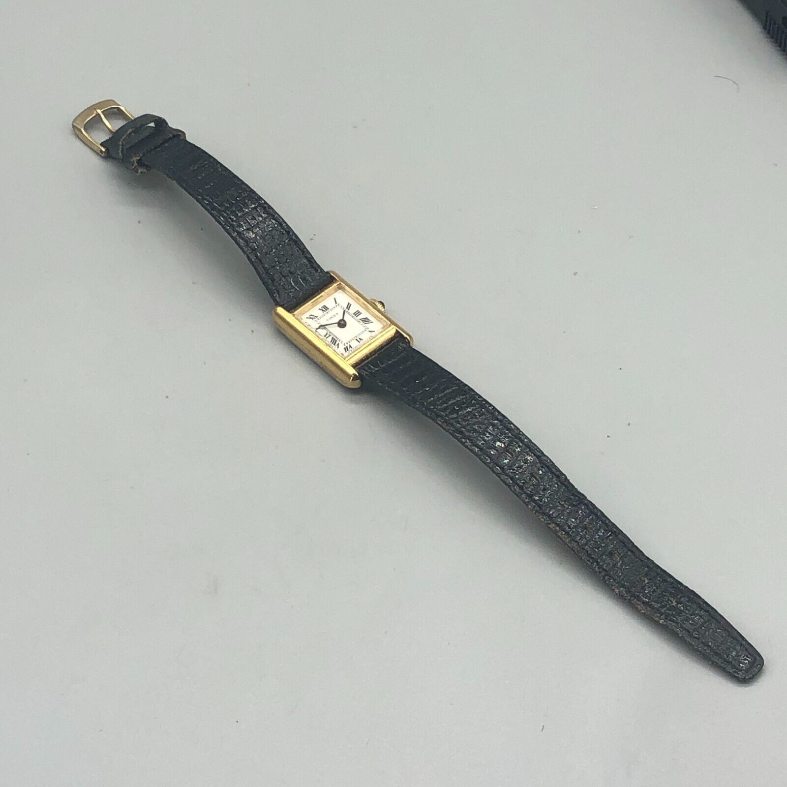 Vintage Timex Gold Tank Watch With Dark Green Dial Wind‎ Up Womens Watch The OG Vintage Timex Tank in Roman dial. Exquisite nipple  main image 2