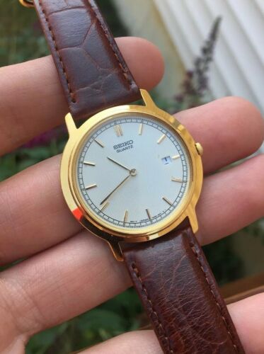 Men's Seiko Dress Classic Watch 7N29-8058 Gold Tone Thin Date Quartz Nice!  | WatchCharts