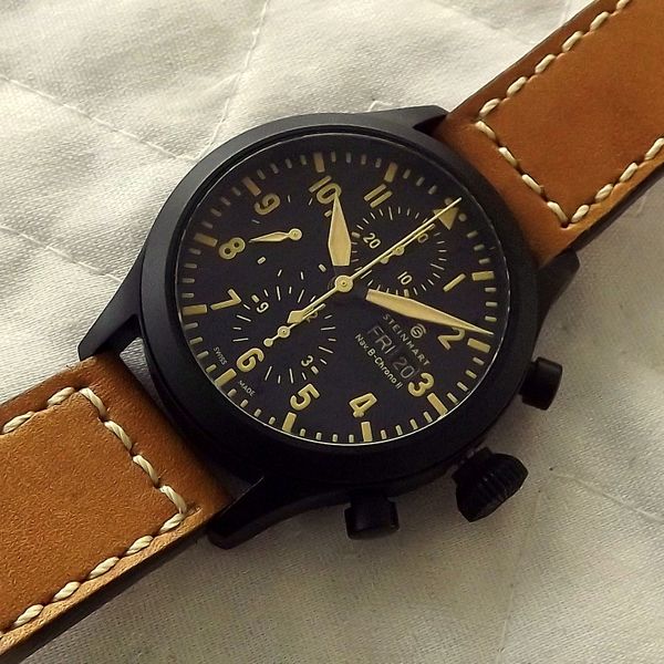 SOLD: STEINHART Nav B-Chrono II Black DLC, 44mm on Leather w/Valjoux ...