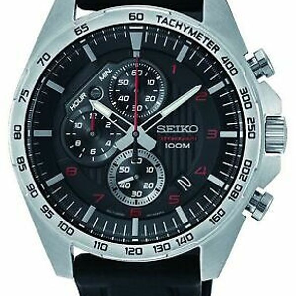 Seiko Men's 43.9mm Black Silicone & Steel Hardlex Crystal Quartz Watch