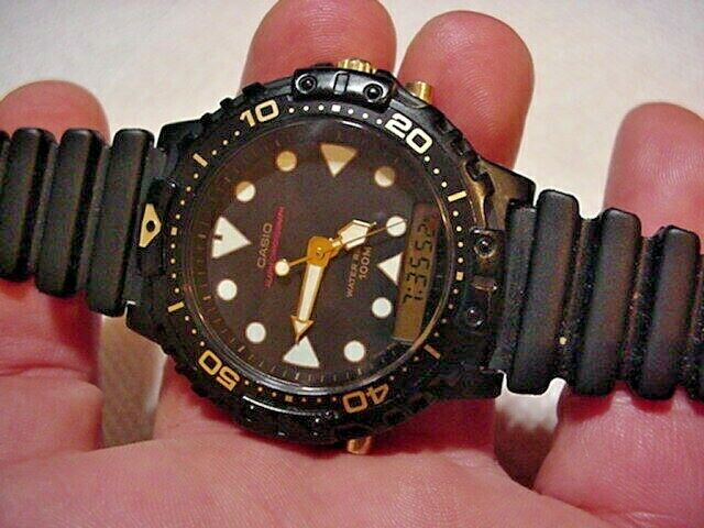 Rare BLACK \u0026 GOLD CASIO AQ-110 740 DIGI-ANA ALARM CHRONO MEN WATCH 100M |  WatchCharts