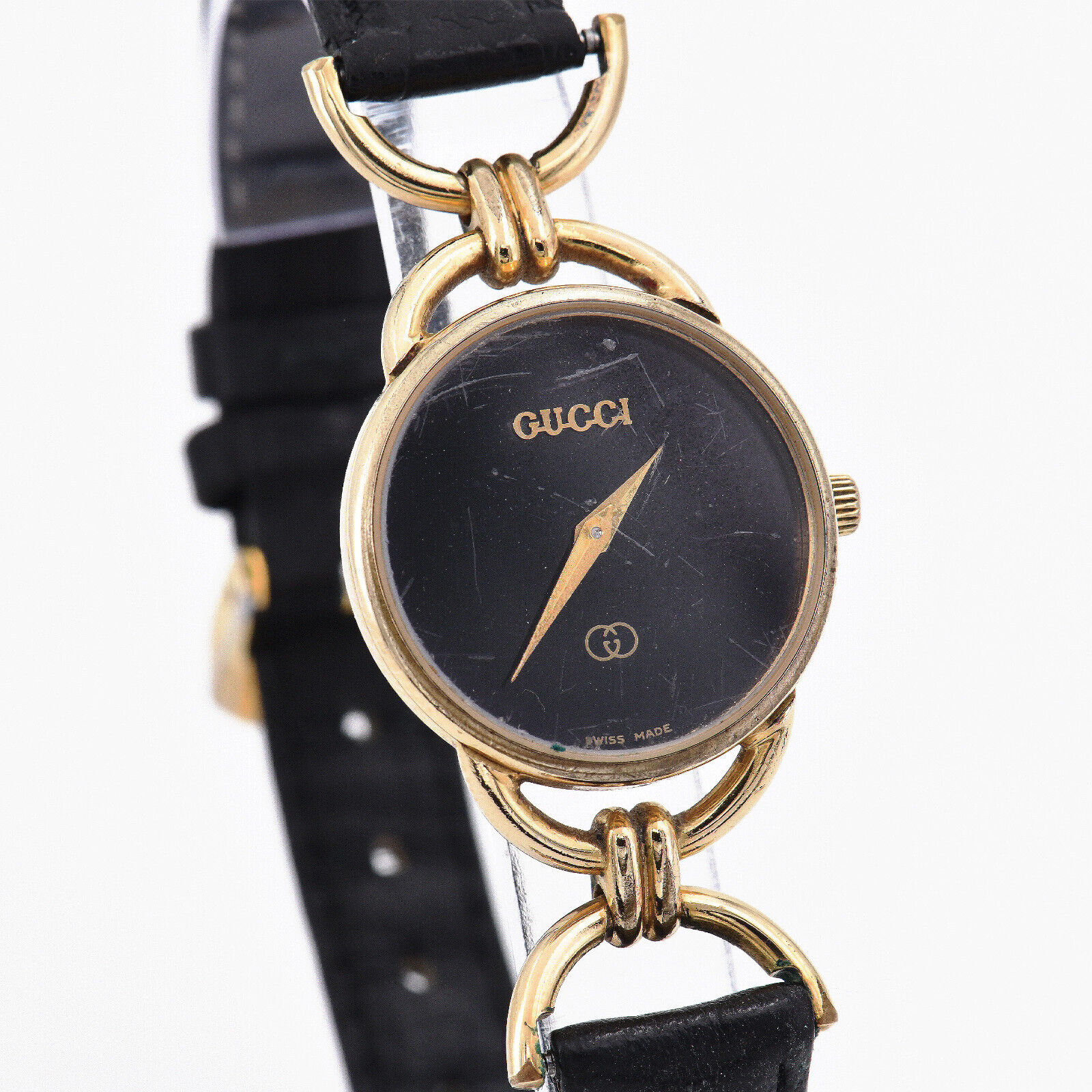 グッチ　6000L　腕時計　レディース　黒　23ｍｍ　ビンテージ　クオーツ 23mm ø - Vintage '80s Gucci 6000L Women's Watch Gold Plated