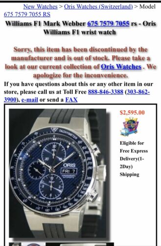 Oris Watch Mark Webber 7579 Limited Edition #783 of 1000