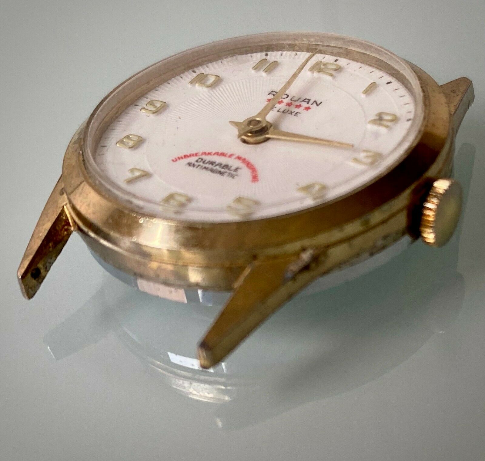 Vintage Rouan Deluxe 1 Jewel Watch Diamond Toole Swiss Made Gold Tone No Band RARE Vintage ROUAN DELUXE Mens SWISS Mechanical. Diamond  main image 2