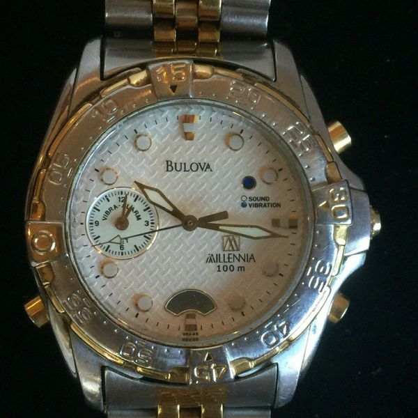 Bulova Men's Stainless & Gold Tone Quartz Alarm Watch Model Millenia T9