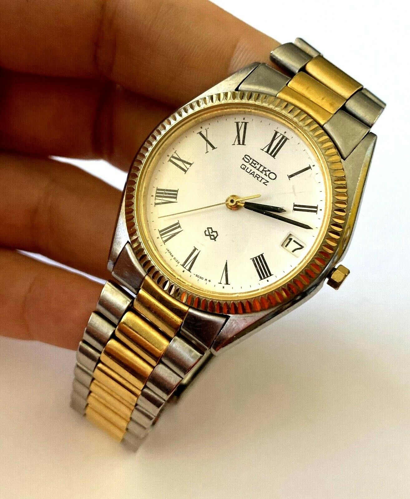 Vintage Men's Watch Seiko SQ 8122 6010 Quartz Date White Dial Two Tone Runs  | WatchCharts