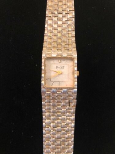 E Piaget 18 Kt YG Electroplated Square Etched 2 Diamonds Swiss