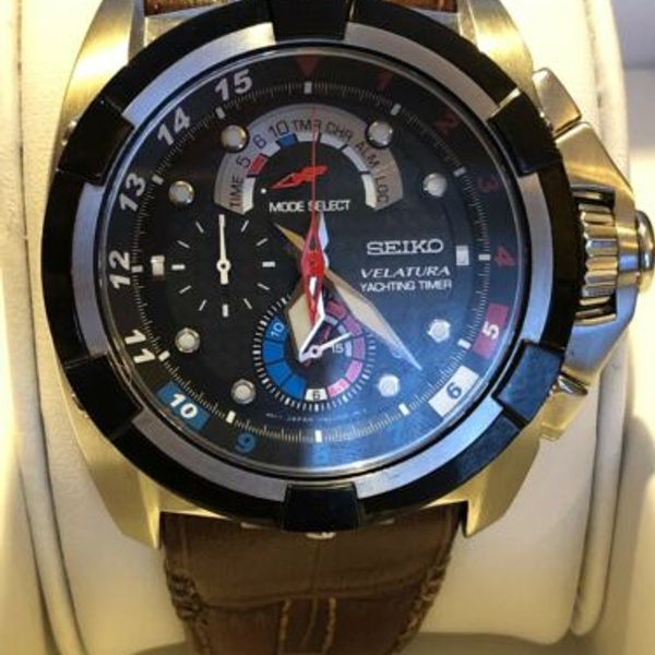 Seiko Velatura Yachting Timer Mens Brown Leather Strap Watch