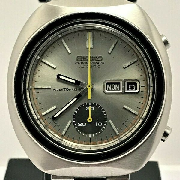 Seiko Chronograph Mens Watch Day & Date Black Dial 6139-8002 Automatic