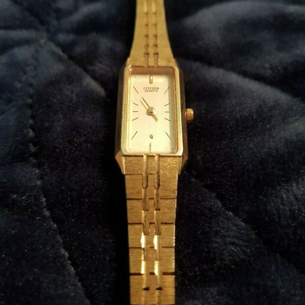 Vtg Elegant Citizen 5421S18523 Gold Plated Rectangular Quartz Ladies