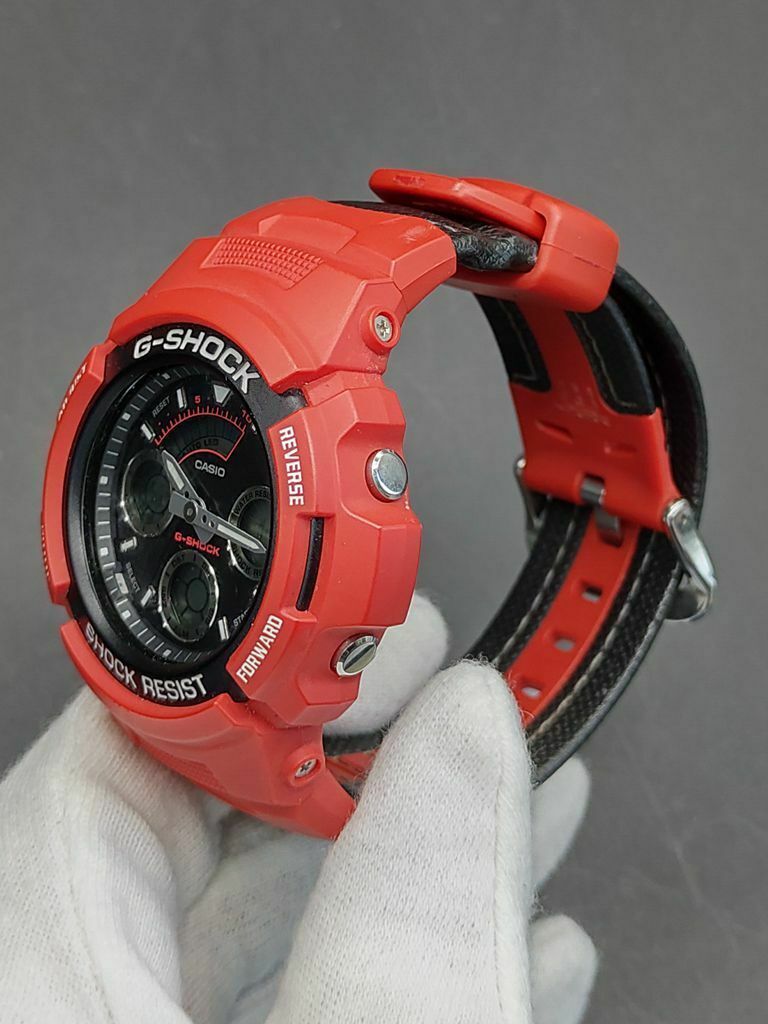 C asio G Shock AW 591RL Red Black Analog Digital Watch Leather Band New Battery WatchCharts