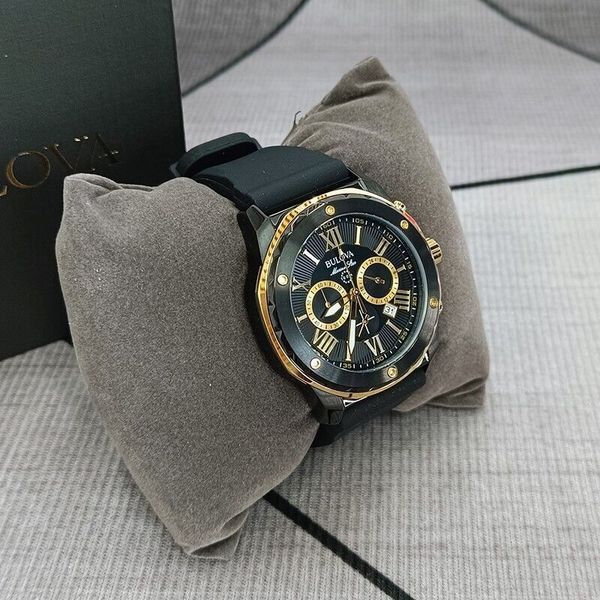 Bulova Marine Star Chronograph Black Dial Black Rubber Strap Watch for Men - 98B278