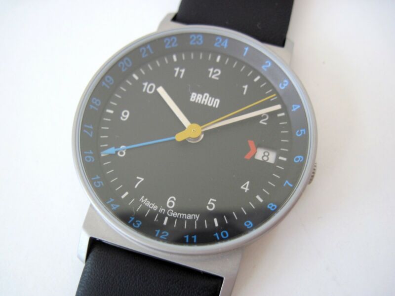 NOS BRAUN Quartz Wrist Watch 3814 AW 24 GMT Hartwein Germany