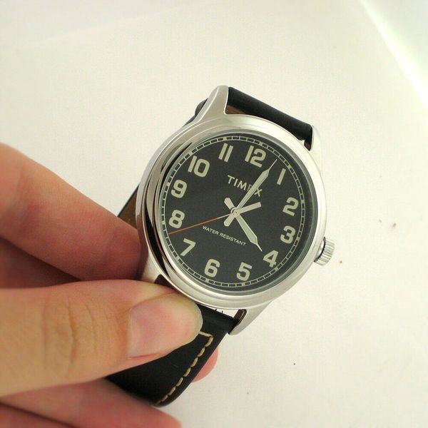 Timex New England Black TW2R22800 Quartz Watch Leather Band Parts Not