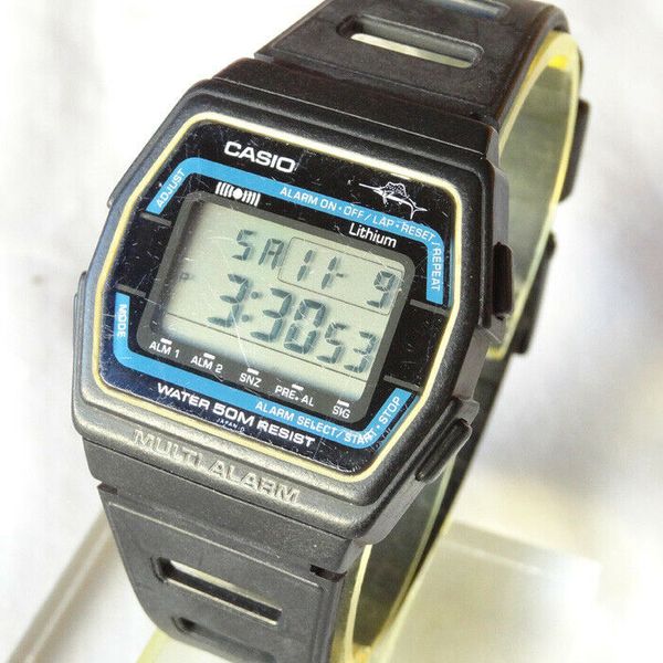 E233 【希少・ジャンク】CASIO W-25 カジキ マーリン 181 Vintage Casio W-25 W25 Module 181 Mens Digital Watch Multi Alarm