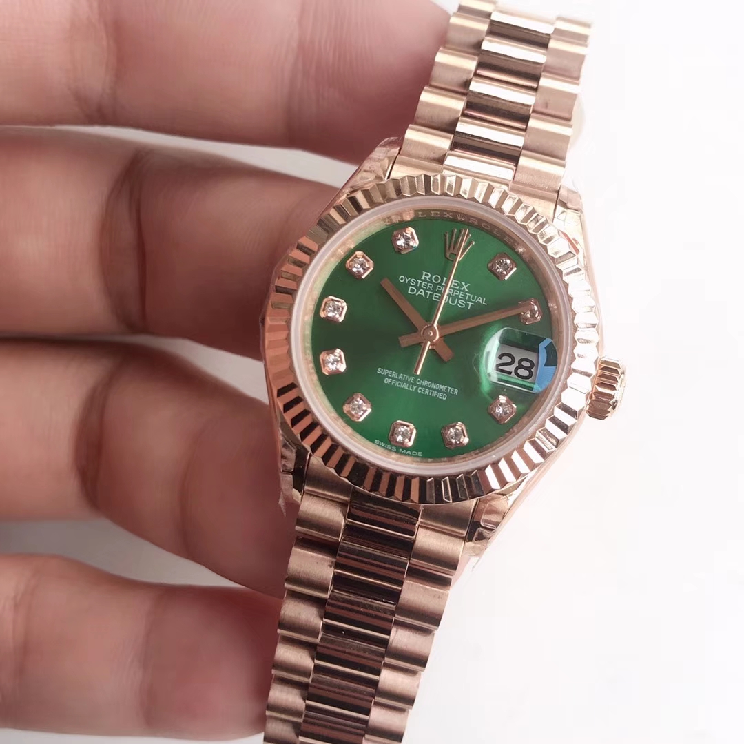 datejust rose gold green