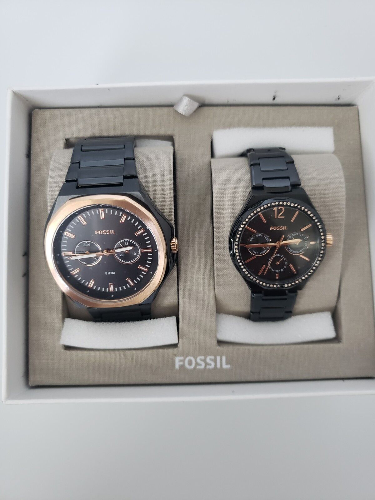 Fossil BQ2645SET His and Her Multifunction 2024 Black Stainless Steel Watch