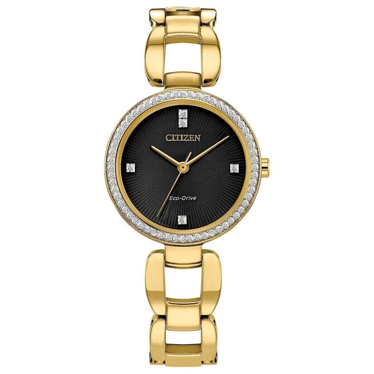 Citizen Ladies Eco Drive Crystal Accented Gold Tone SS Watch 