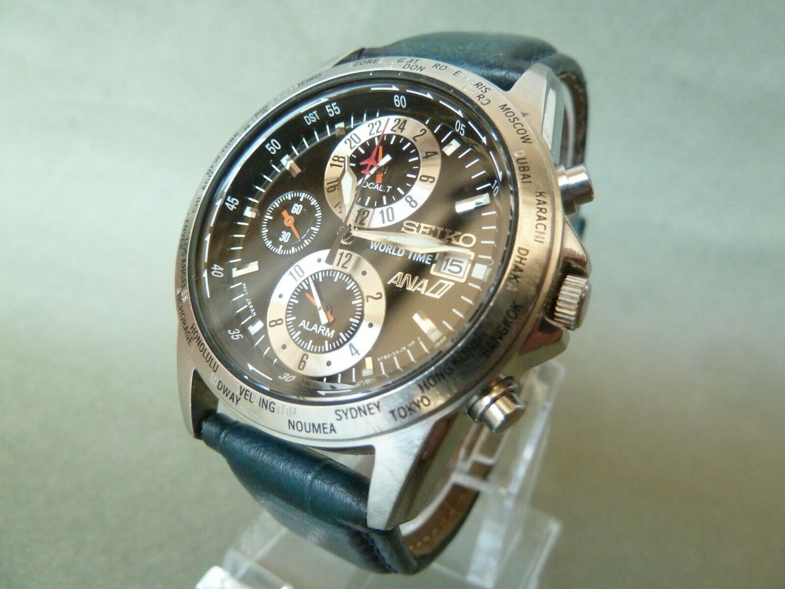 稼働 SEIKO ANA 腕時計 ワールドタイム 5T82 全日空 496