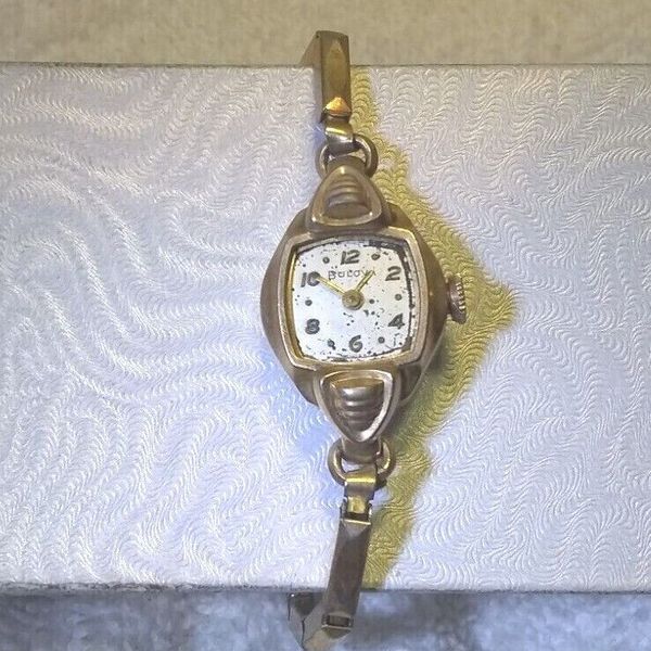 1954 Bulova Wind Up Watch 17 Jewels L4 10K RGP Bezel Gold Flex Band