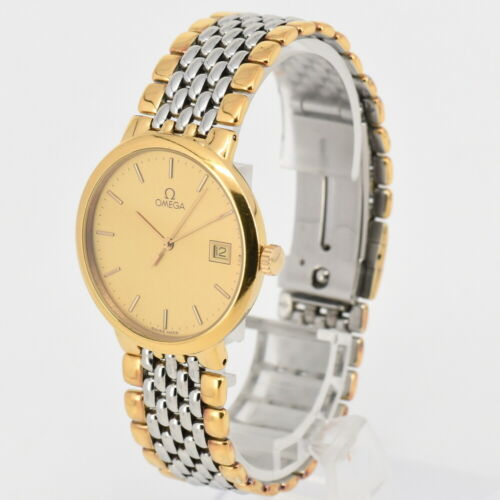 Auth OMEGA De Ville 1451/439 GP Gold Dial GP/SS Quartz Men's