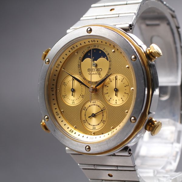 Vintage 1985 [Near MINT] Seiko Chronograph 7A48-7010 Moon Phase Qz Men ...