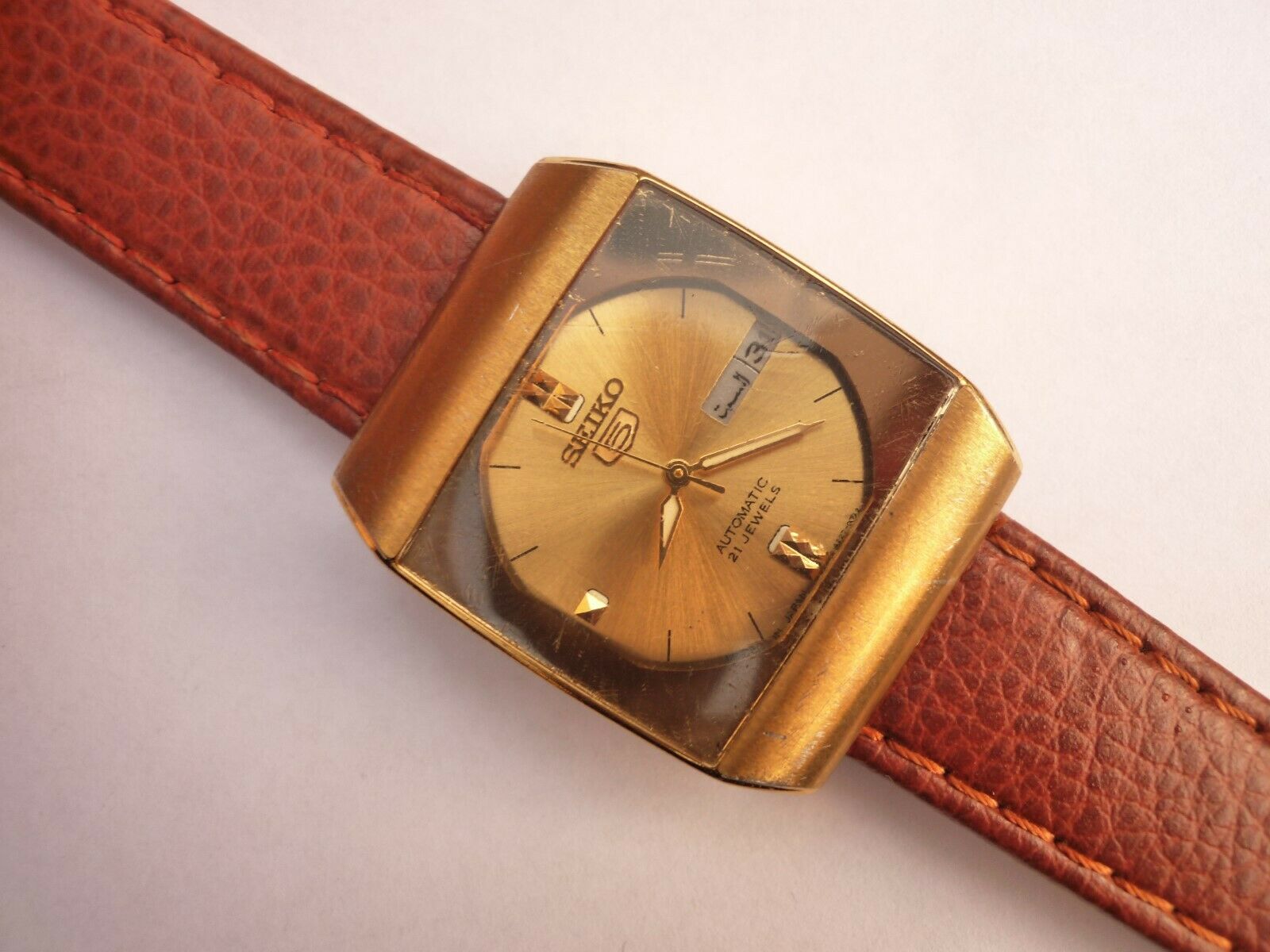 Seiko 5 Automatic 21 Jewels 4227-0080 Day-Date Golden Watch Japan 
