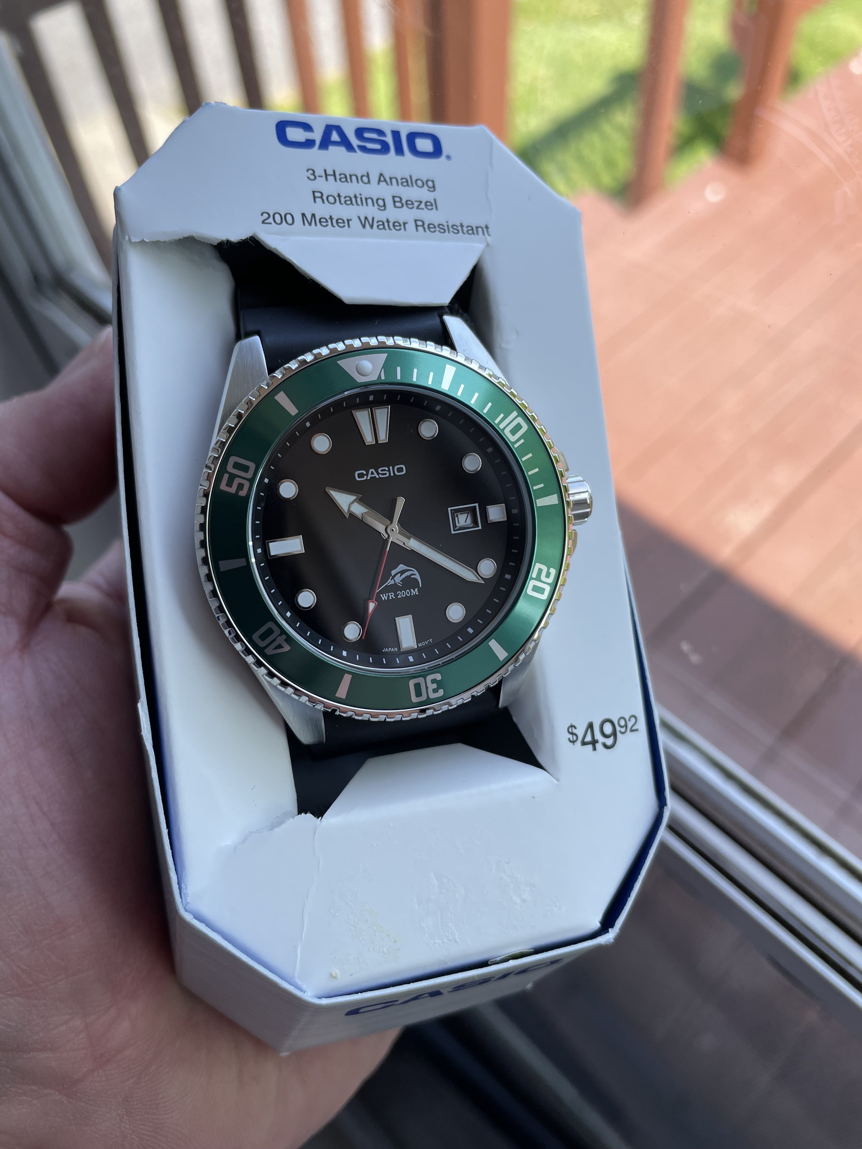 25 USD] Casio Duro MDV1068-13TN, Casio Marlin, Green Bezel
