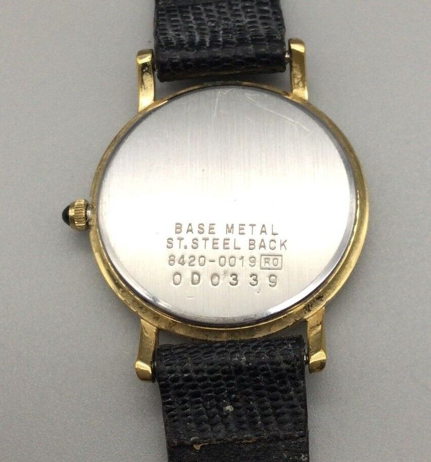 Seiko Lassale Watch Women Gold Tone Round Dial Black Leather Strap