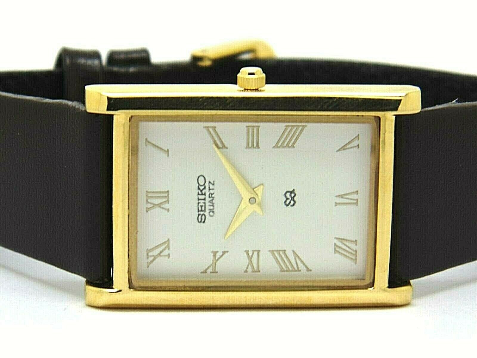 Seiko Quartz Super Slim white dial Mens gold plated rectangle shape watch  run | WatchCharts