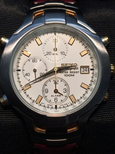 SEIKO 7T32-7G90 Chrono Alarm 2 tone Mens Classic Watch Chronograph Leather  NICE | WatchCharts