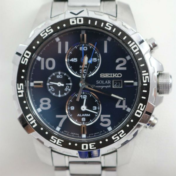 SEIKO Solar Chronograph ダークブルー　v172-0ap0 Seiko Solar Men's Black Watch - V172-0AP0 for sale online | eBay