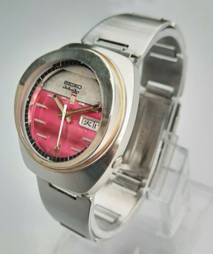 RARE 1974 SEIKO ADVAN 7039 7000 STAINLESS STEEL MAGENTA DIAL