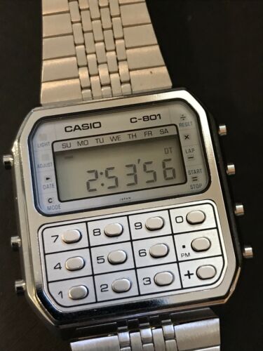 Vintage Casio Calculator Watch C-801, rare White Face Surround