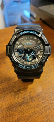 Men s Casio G Shock GA 201BA Black with Blue Used with metal box and manual WatchCharts