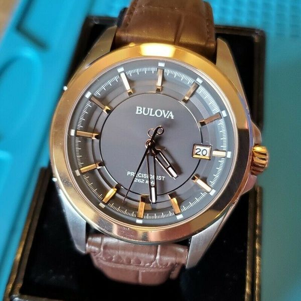 BULOVA Precisionist 262 kHz Rose Gold Two Tone Men's Watch on Leather ...
